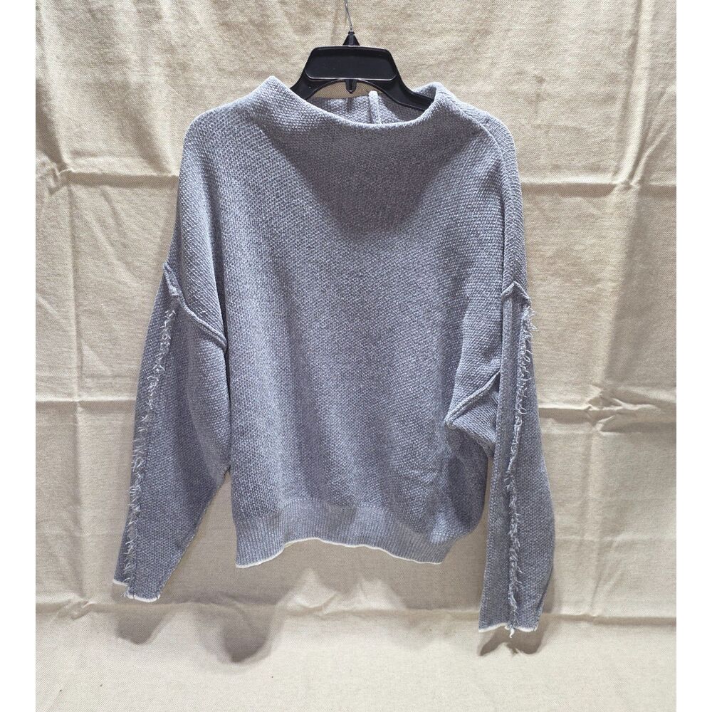 Zenana Gray Oversized Exposed Seam Mock Neck Pullover Sweater Size L/XL